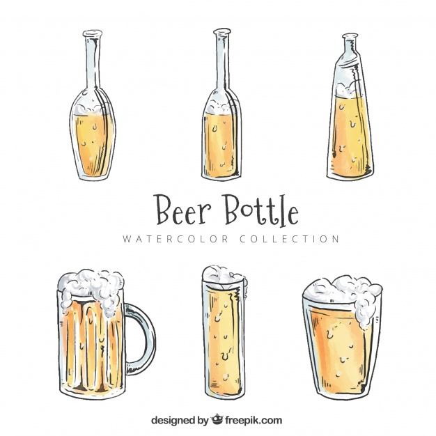 626x626 Watercolor Beer Bottle Collection Vector Free Download - Bottle Watercolor