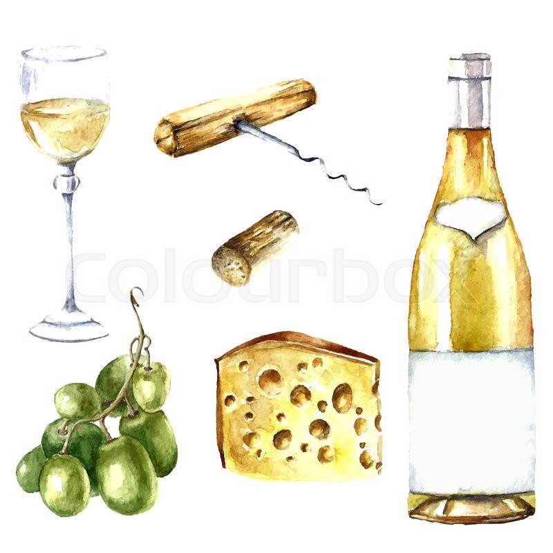 800x800 Watercolor Wine Design Elements Wine Glass, Wine Bottle, Chees - Bottle Watercolor