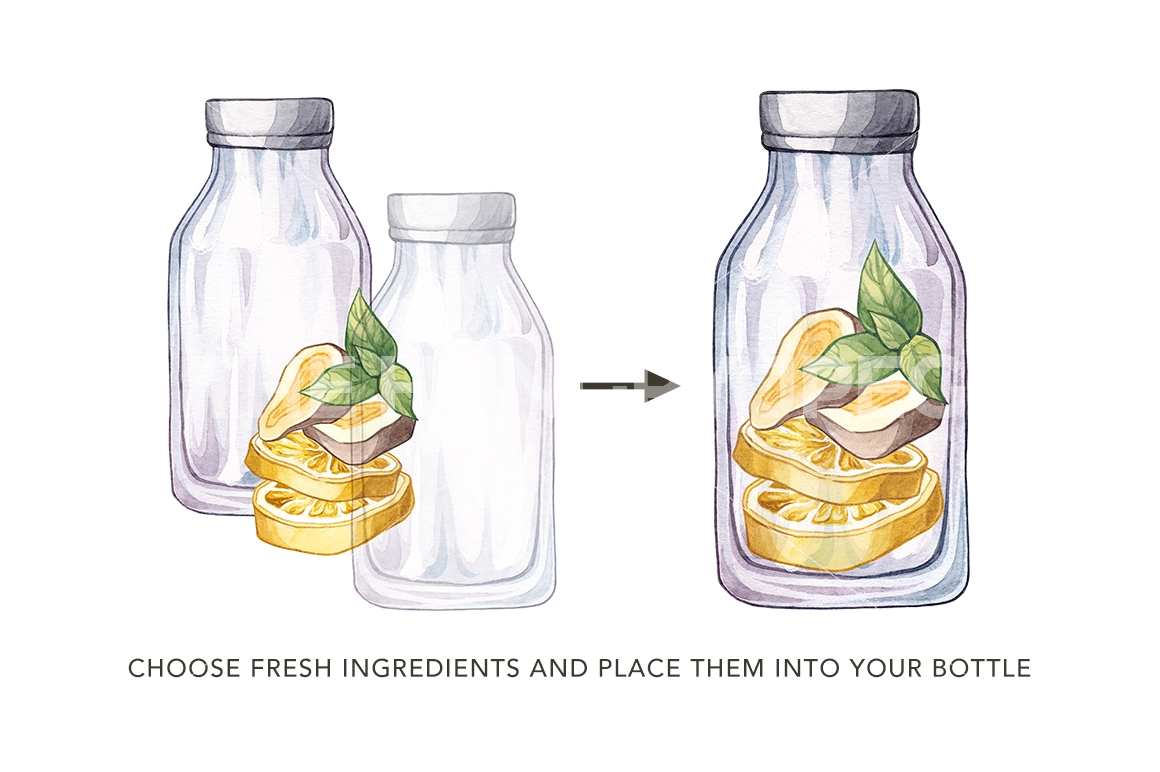 1160x772 Detox Time. Watercolor Detox Bottle By Olga Olmix - Bottle Watercolor