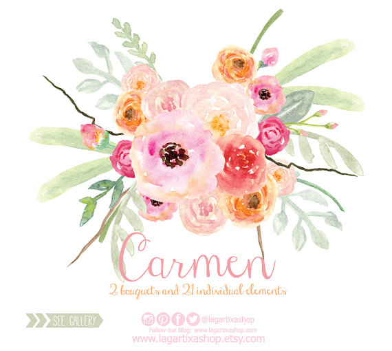 570x510 Watercolor Clipart, Floral Png, Wedding Bouquet, Arrangement - Bouquet Watercolor