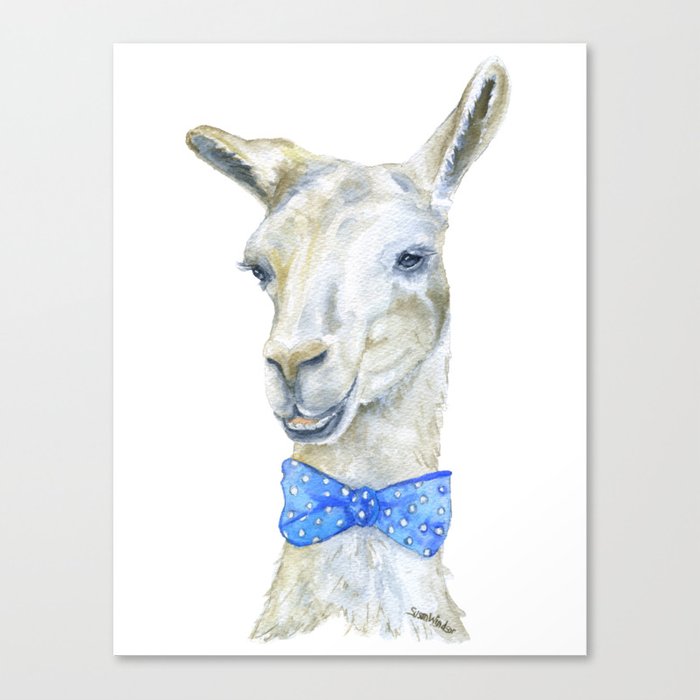 700x700 Llama With A Bow Tie Watercolor Canvas Print By Susanwindsor - Bow Tie Watercolor