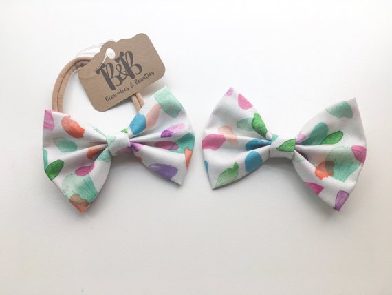 570x428 Spring Polka Dot Hair Bow Spring Bow Tie Watercolor Bow - Bow Tie Watercolor