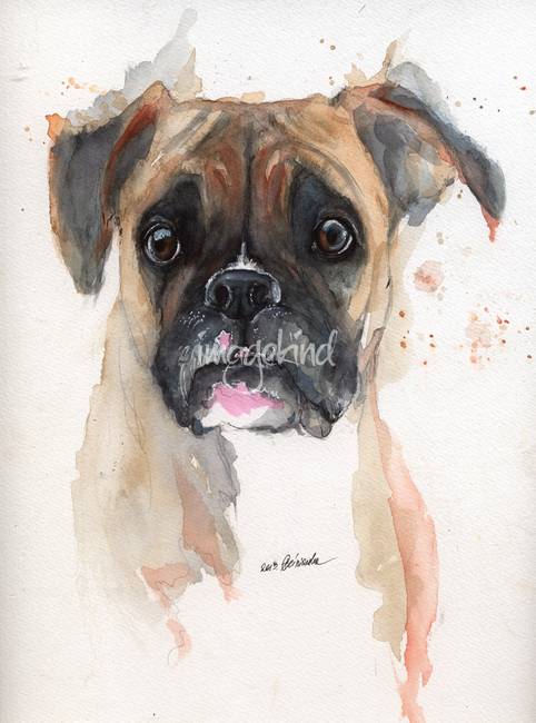 482x650 Stunning Boxer Dogs Watercolor Painting Reproductions For Sale - Boxer Dog Watercolor