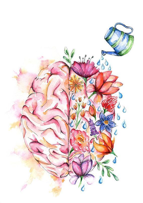 570x806 Watercolour Anatomy Art Print Flower Brain Watercolor In 2018 - Brain Watercolor
