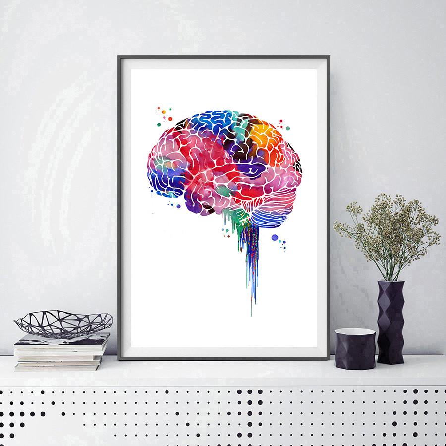 900x900 Brain Watercolor Print Lobes Of The Cerebral Cortex Mimiprints - Brain Watercolor