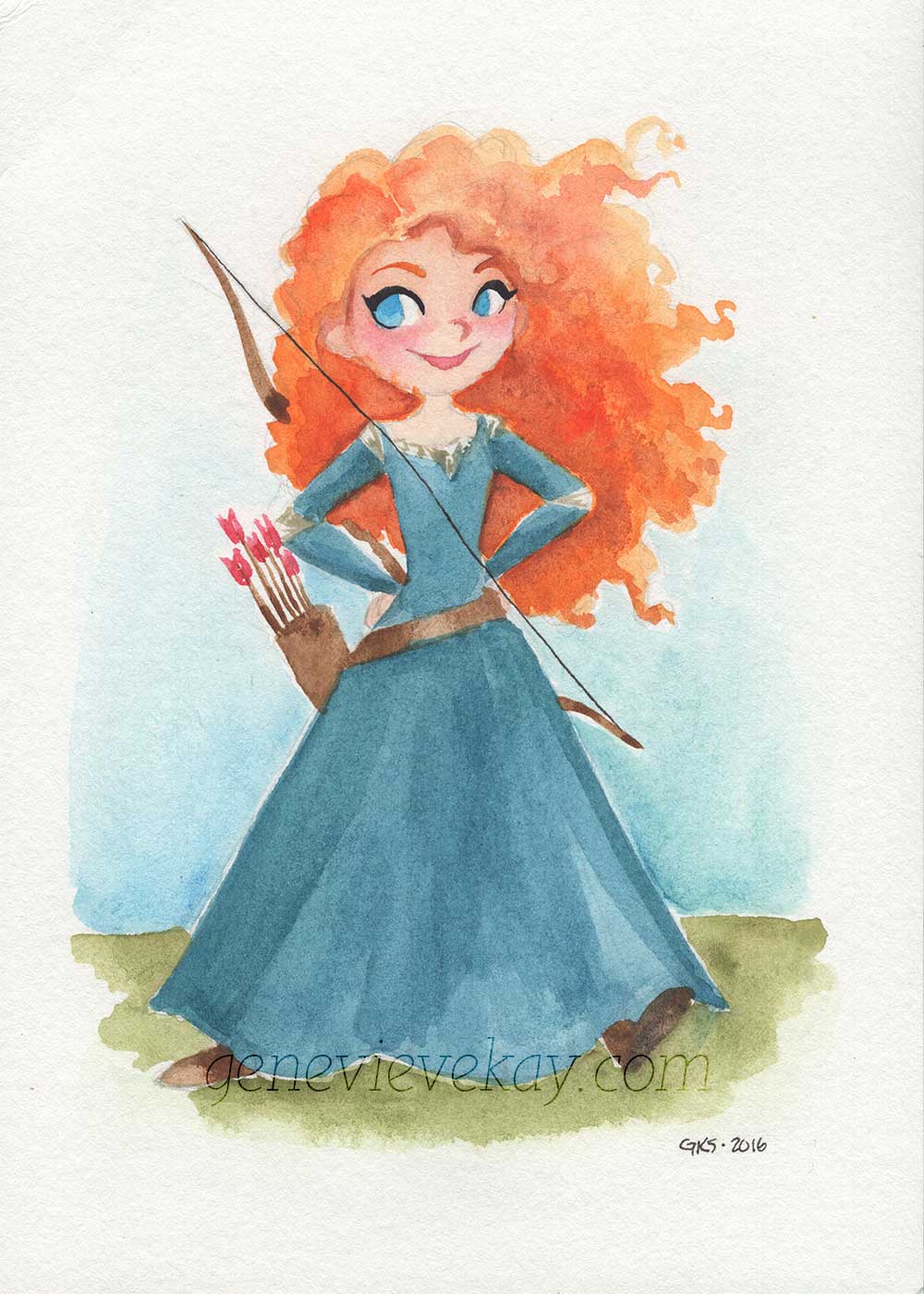 1000x1400 Genevievekay Illustration Brave Merida - Brave Watercolor