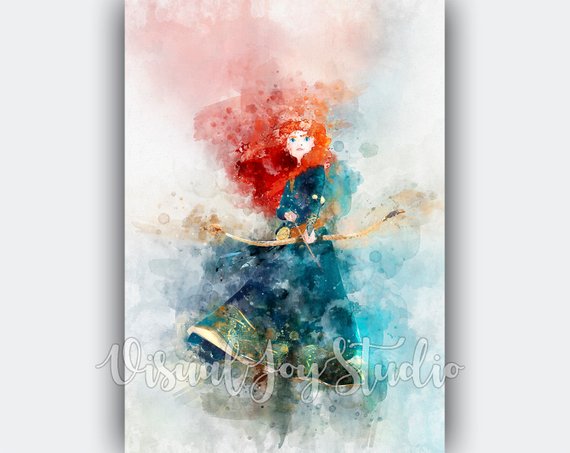 570x453 Princess Merida Brave Watercolor Painting Disney Etsy - Brave Watercolor