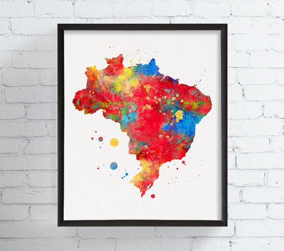 570x503 Brazil Map Watercolor Map Brazil Watercolor Map Brazil Etsy - Brazil Watercolor