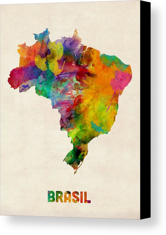 529x750 Brazil Watercolor Map Canvas Print Canvas Art By Michael Tompsett - Brazil Watercolor