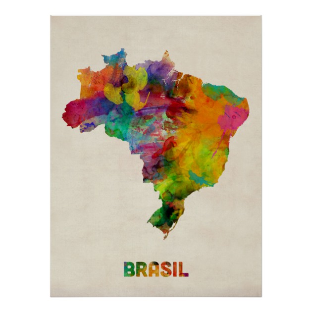 630x630 Brazil Watercolor Map Poster - Brazil Watercolor