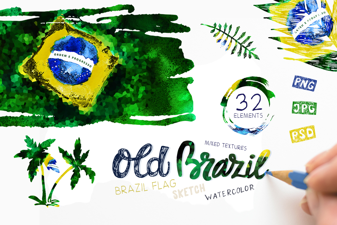 1158x772 Old Brazil. Watercolor Flag. - Brazil Watercolor