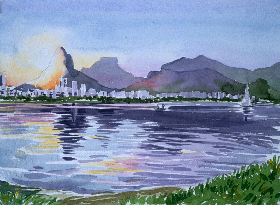 1160x849 Sunset Over Lagoa Watercolor On Paper 12h X 20w Sold - Brazil Watercolor