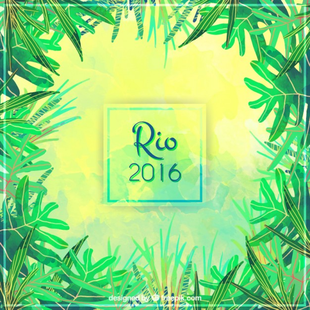 626x626 Watercolor Brazil 2016 With Palm Leaves Background Vector Free - Brazil Watercolor