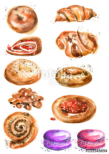 354x500 Set Baking, Bread, Watercolor On An Isolated White Background - Bread Watercolor