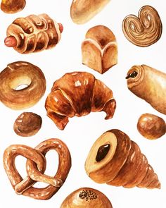 236x295 Vector Illustration Of Muffins And Bread. Watercolor Illustration - Bread Watercolor