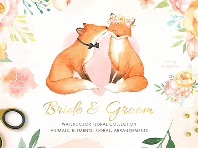 400x300 Bride Amp Groom Watercolor Clipart By Graphics Collection - Bride And Groom Watercolor