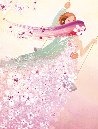 343x451 Sakura Bride Groom Couple Swing Watercolor Wedding Card By Masha D - Bride And Groom Watercolor