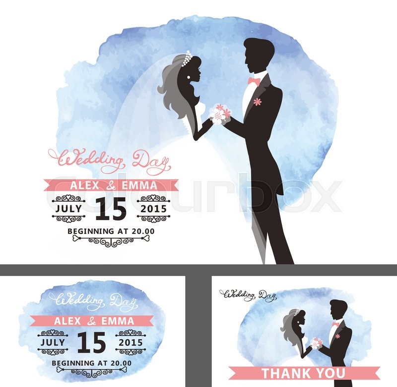 800x781 Wedding Bridal Shower Invitation Template Set With Watercolor Cyan - Bride And Groom Watercolor