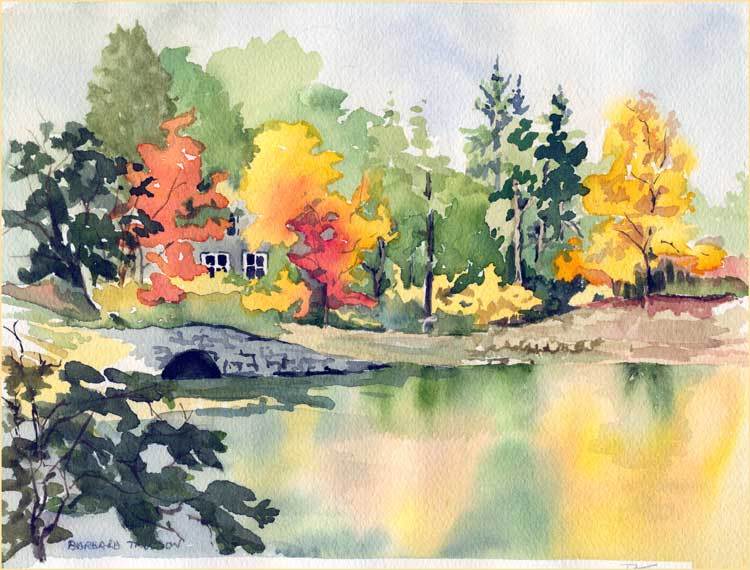 750x570 Duck Pond Bridge By Barbara Trulson Piece Time Puzzles - Bridge Watercolor