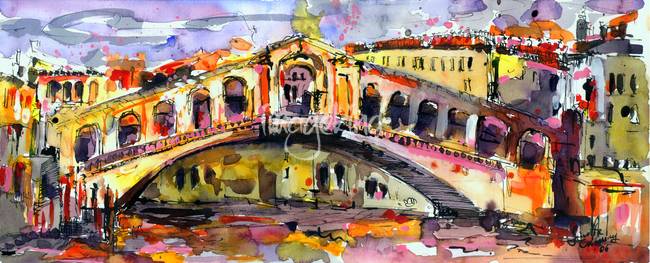 650x263 Rialto Bridge Watercolor Painting Venice Italy By Ginette Callaway - Bridge Watercolor