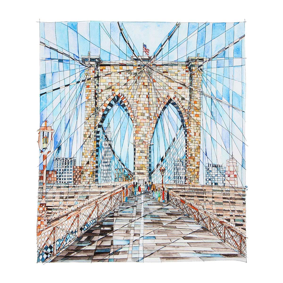 1200x1200 Brooklyn Bridge Watercolor Painting, New York Uncommongoods - Bridge Watercolor