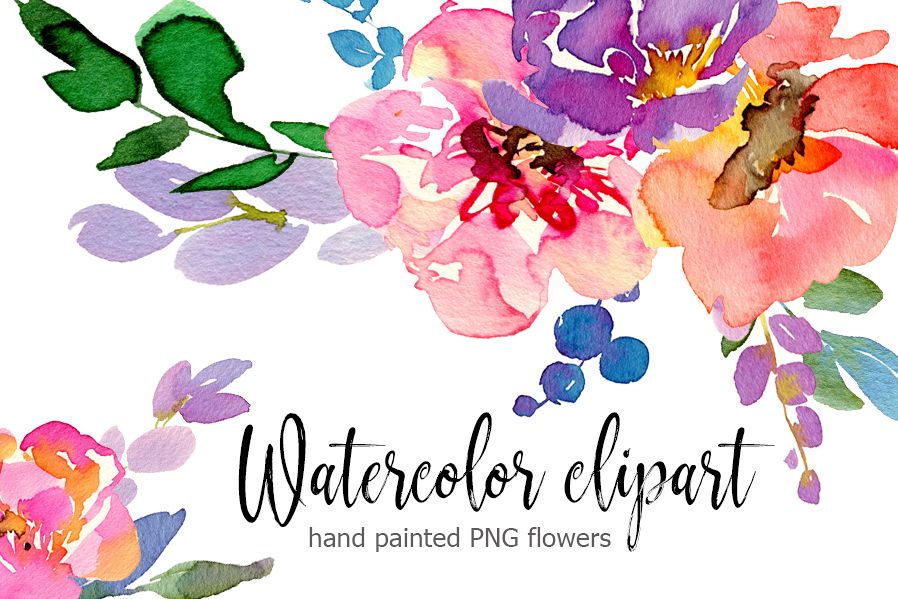 898x599 Bright Watercolor Flowers Set - Bright Watercolor