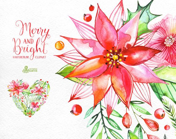 570x453 Merry And Bright. Watercolor Bouquets And Wreaths Hand Etsy - Bright Watercolor