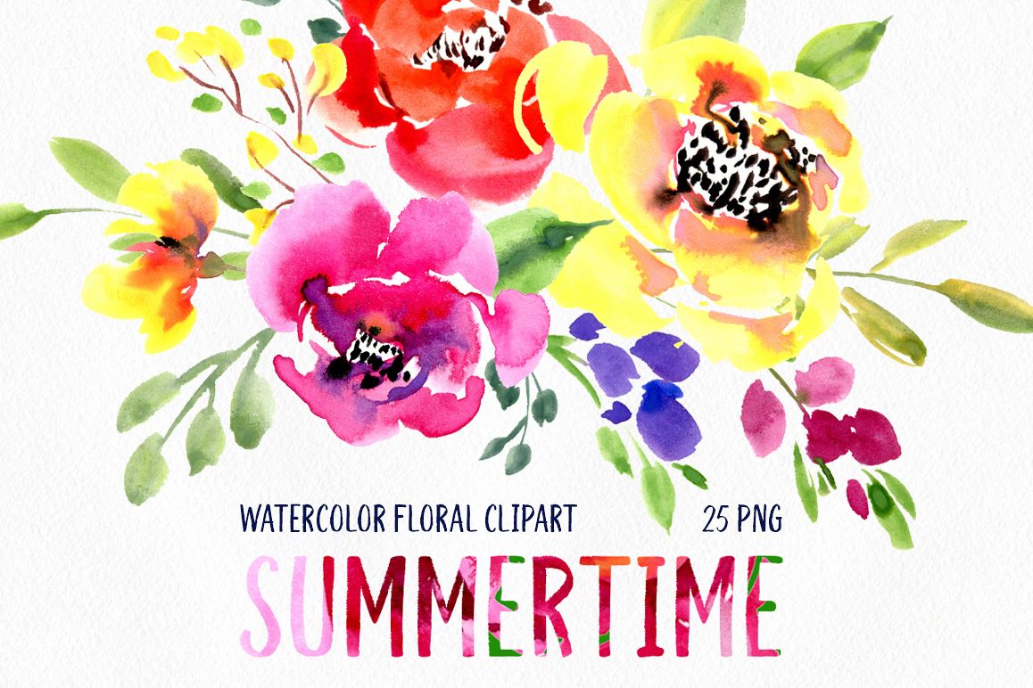 1158x772 Bright Watercolor Summer Flowers Collection - Bright Watercolor