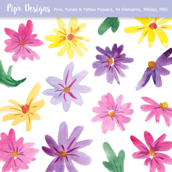 570x570 Bright Watercolor Flowers Clipart Tropical Clip Art Hand Etsy - Bright Watercolor Flowers