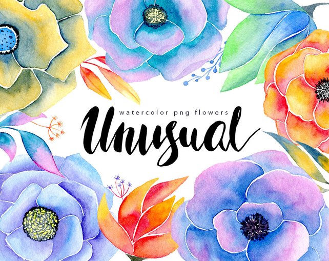 642x509 Watercolor Flower Clipart 17 Aquarelle Bright Floral Colorful Etsy - Bright Watercolor Flowers