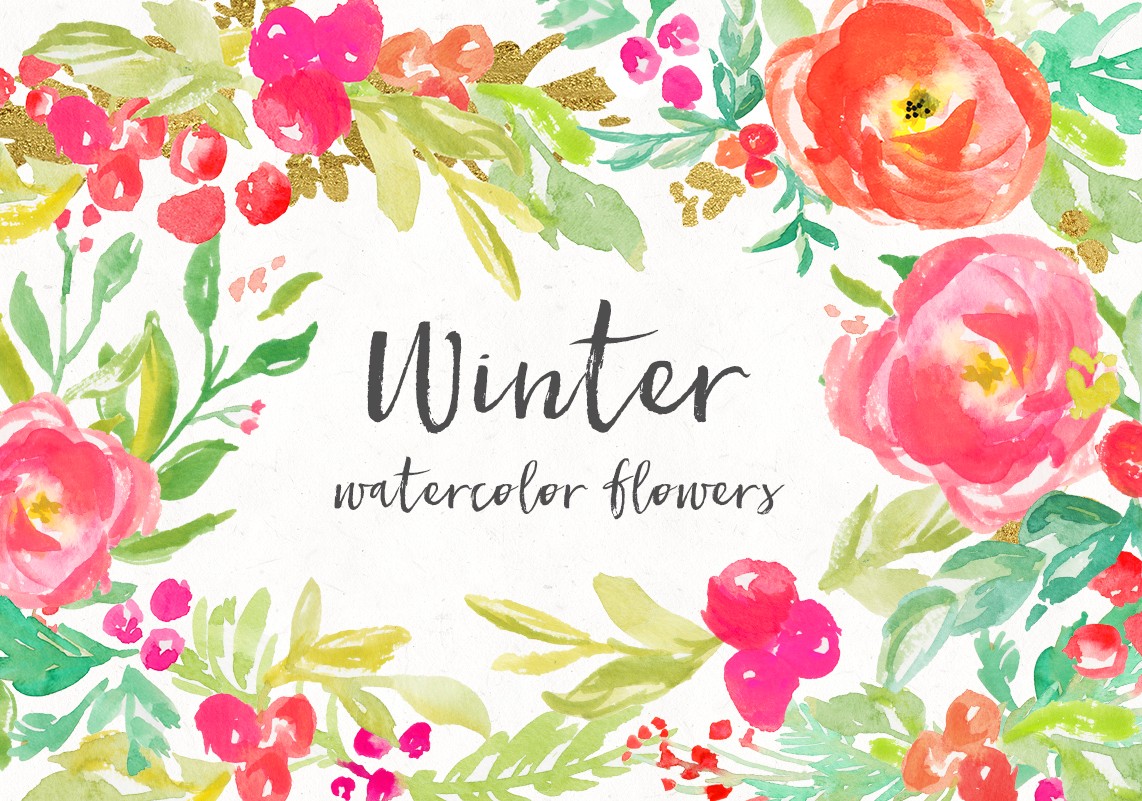 1142x801 Watercolor Winter Flowers - Bright Watercolor Flowers