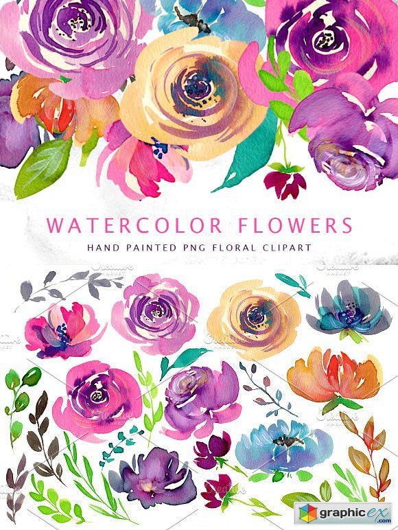 580x772 Watercolor Bright Flowers Branches Free Download Vector Stock - Bright Watercolor Flowers
