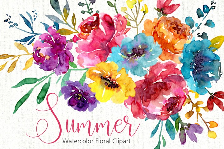 720x480 Watercolorflowers 213 Design Products - Bright Watercolor Flowers