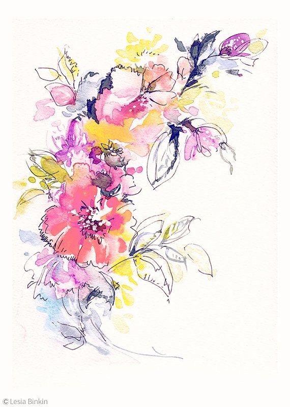 570x800 Bright Watercolor Flower Painting, Abstract Floral Pink Red Yellow - Bright Watercolor Flowers