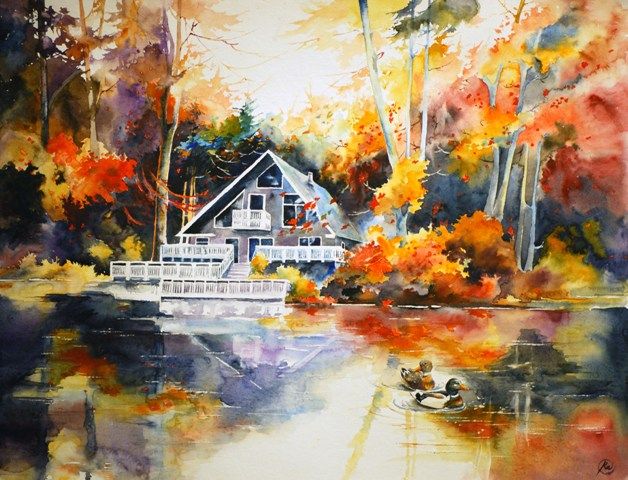628x480 Lake House - Bright Watercolor Paint