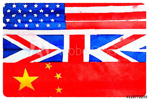 500x335 Digital Watercolor Painting Of American, British Amp Chinese Flags - British Flag Watercolor