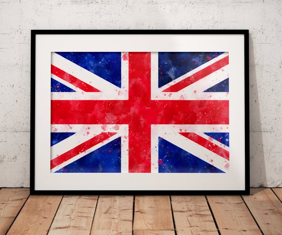 570x475 Uk Union Jack Art Print Uk Flag Wall Art British Flag - British Flag Watercolor