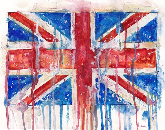 570x448 Union Jack British Flag Watercolor Painting Nursery Decor Etsy - British Flag Watercolor
