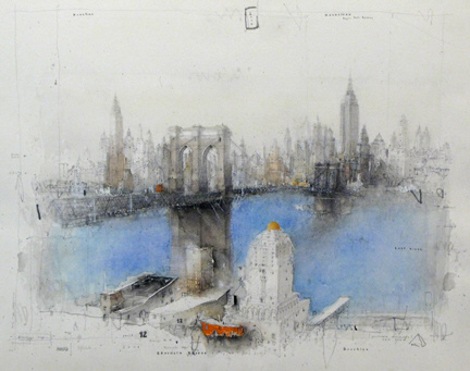 432x341 New York, Brooklyn Bridge, East River By Alexander Befelein - Brooklyn Bridge Watercolor