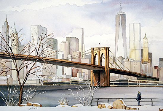 550x374 Bridge Watercolor - Brooklyn Bridge Watercolor