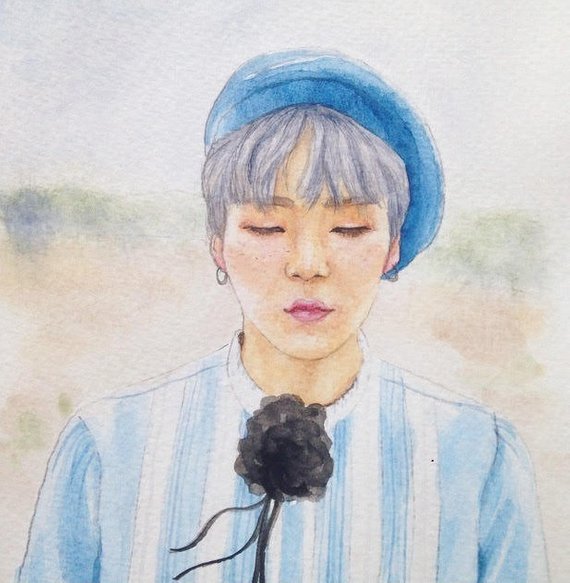570x583 Bts Suga Watercolour Painting Etsy - Bts Watercolor