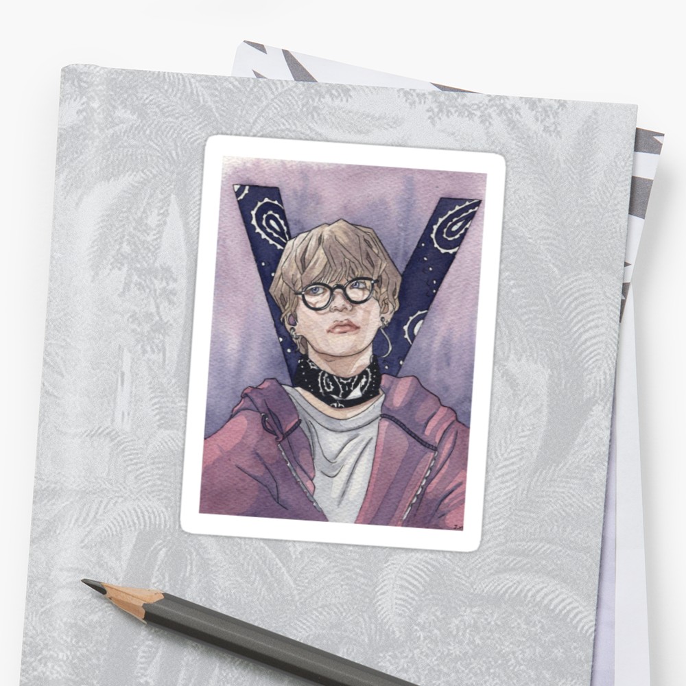 1000x1000 Bts V Watercolor Portrait Stickers By Jumokart Redbubble - Bts Watercolor