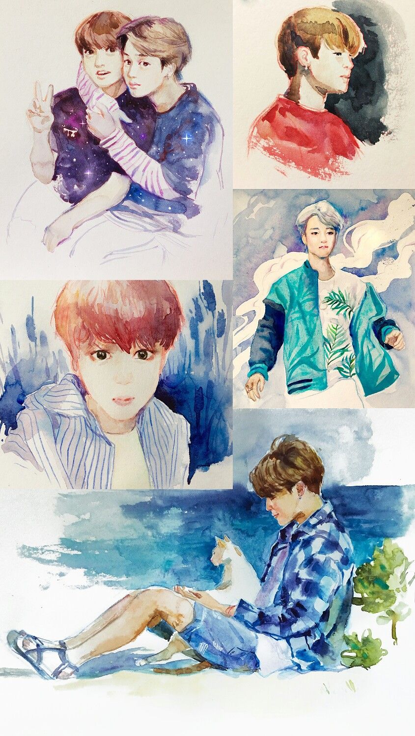 845x1500 Bts Watercolor Sketches - Bts Watercolor