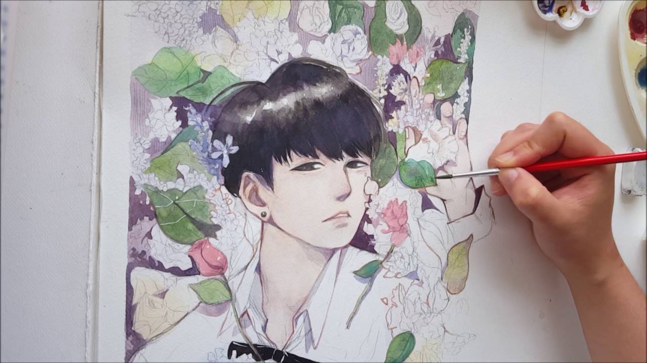 1280x720 Bts] Jungkook Fanart Watercolor Speed Paint - Bts Watercolor