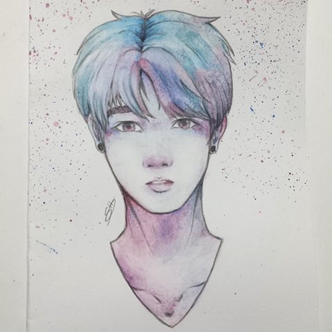 480x480 Paper Heart Jungkook [Bts] Watercolor Fanart By Satchane - Bts Watercolor