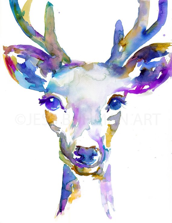 570x739 Buck Watercolor Painting Print Deer Painting Print Of Deer Etsy - Buck Watercolor