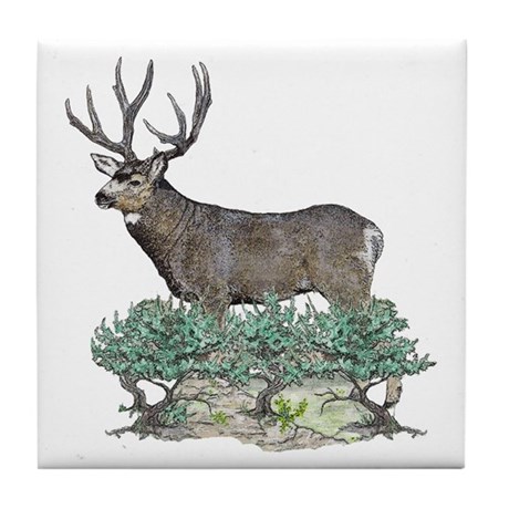 460x460 Buck Watercolor Art Tile Coaster By Dmsdesignshop - Buck Watercolor