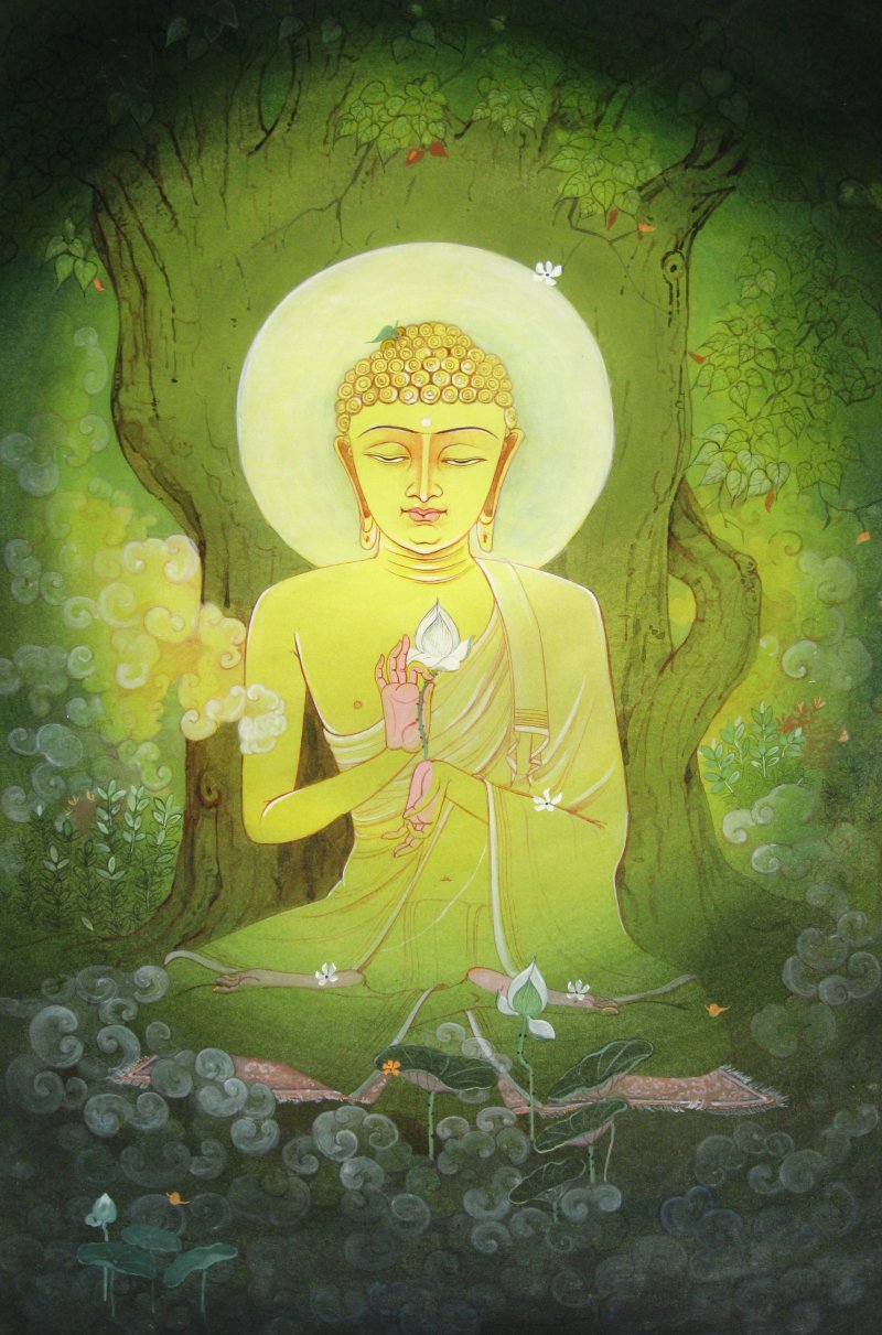 800x1211 Buddha By Artist Rina Roy Figurative Art Watercolor Paintings - Buddha Watercolor