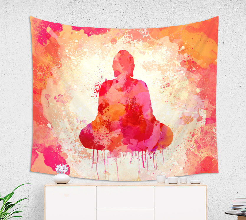 834x748 Red Splashy Watercolor Buddha Tapestry Brandless Artist - Buddha Watercolor