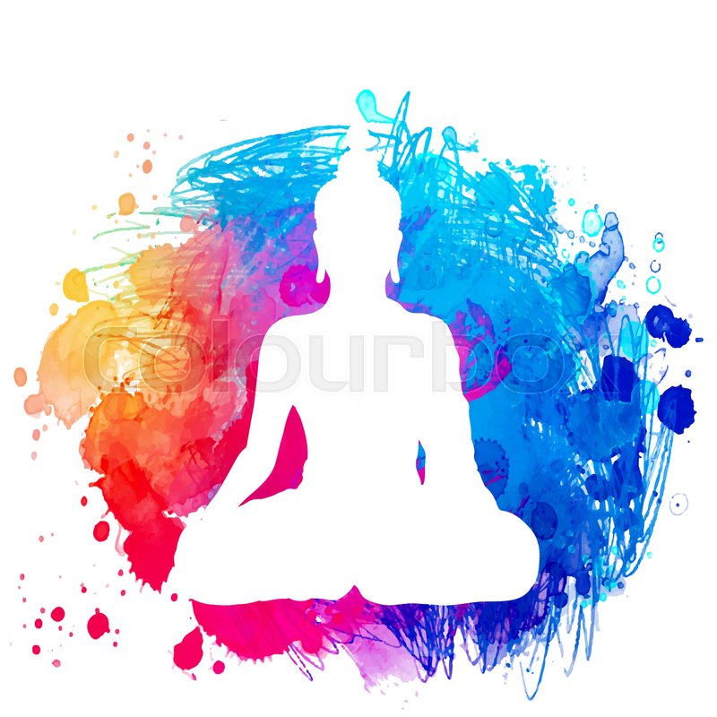 800x800 Sitting Buddha Silhouette Over Watercolor Background. Vector - Buddha Watercolor